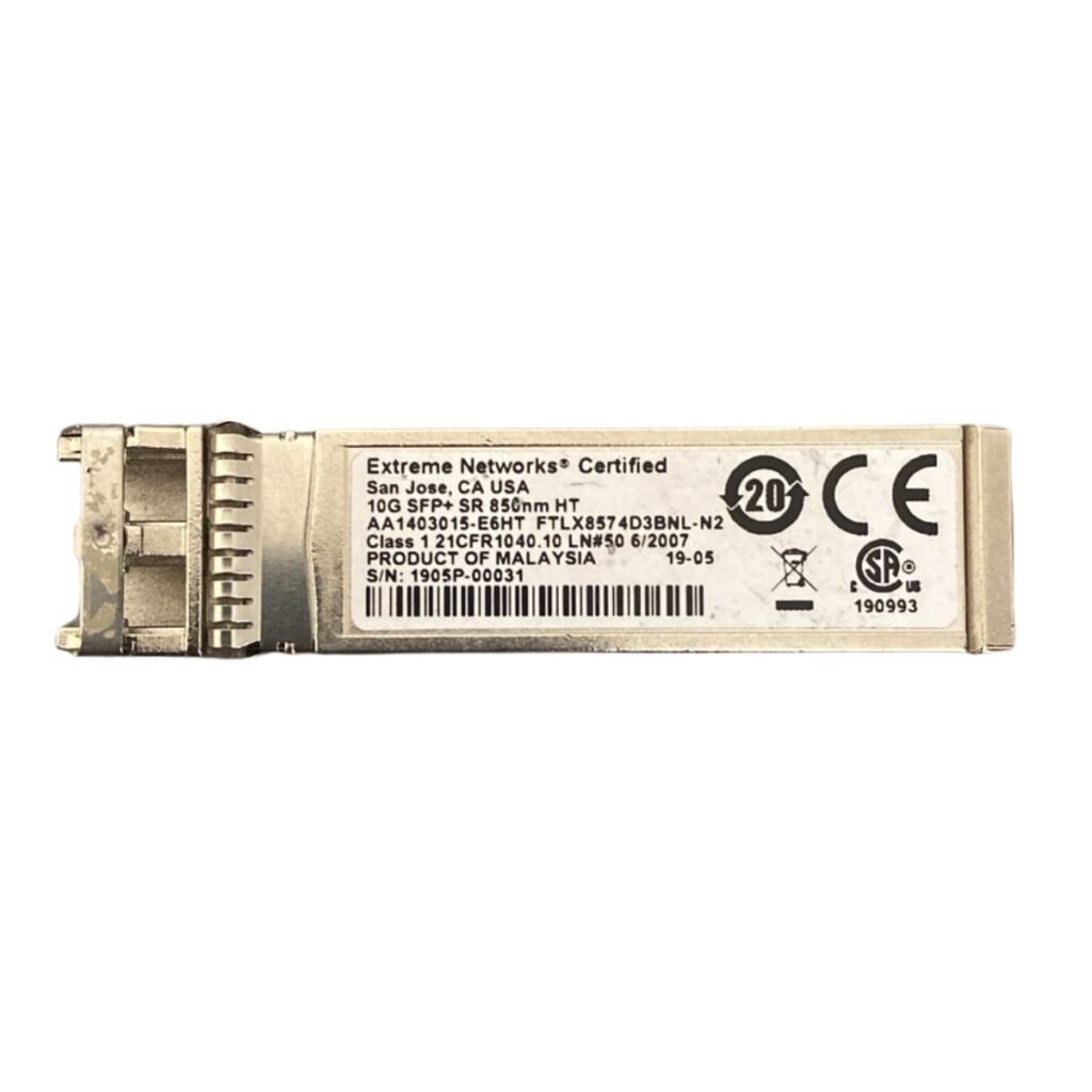 Extreme Networks AA1403015-E6HT SFP+ Transceiver – 10GBASE-SR, 850nm, LC Connector, 300m Reach