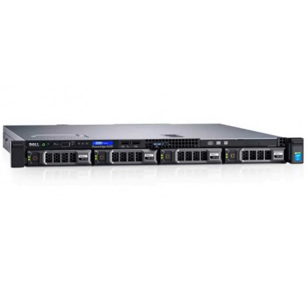 Front view of Dell EMC PowerEdge R330 4x3.5" rack server showcasing four 3.5-inch drive bays and compact enterprise-grade design.