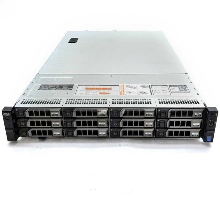 Front view of Dell EMC PowerEdge R730XD 12x3.5" rack server with 12 front-facing 3.5-inch drive bays, ideal for high-capacity enterprise storage needs.