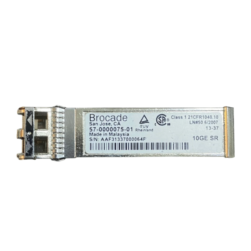 Brocade 10G-SFPP-SR 10GBASE-SR SFP+ Transceiver – 850nm, LC Connector, up to 300m over OM3 Multimode Fiber