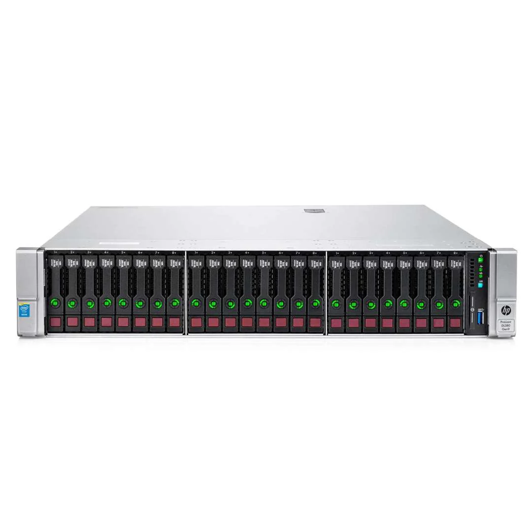 HPE ProLiant DL380 Gen9 24x2.5″ rack server showing front panel with drive bays and LED indicators.
