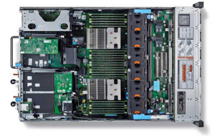 Inside view of Dell EMC PowerEdge R730XD showing CPU sockets, memory slots, and internal layout for 12x3.5" drive configuration