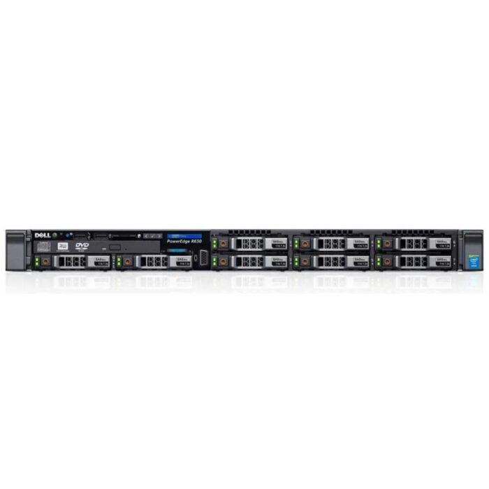 Front view of Dell EMC PowerEdge R630 8x2.5" rack server with eight 2.5-inch drive bays, optimized for high-performance computing in compact environments.