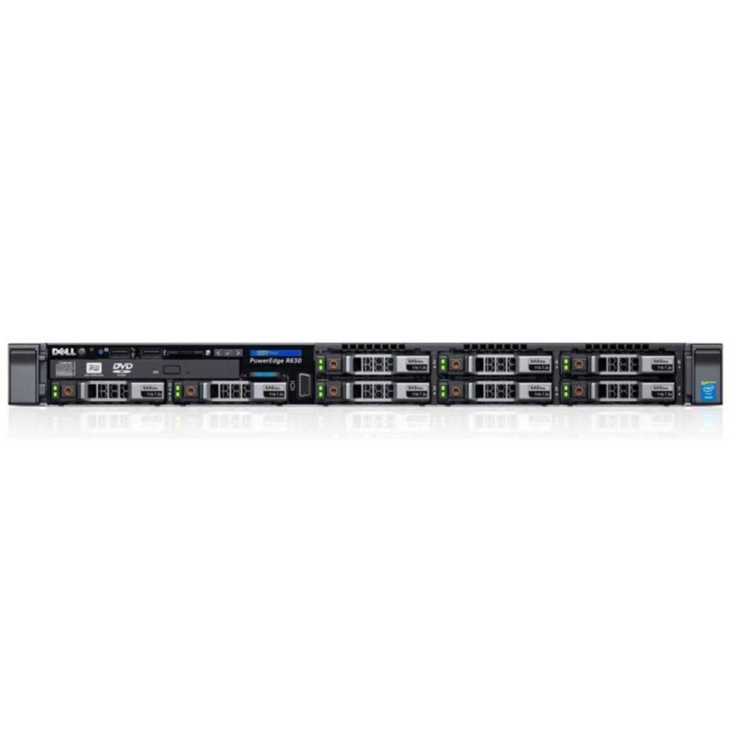Front view of Dell EMC PowerEdge R630 8x2.5" rack server with eight 2.5-inch drive bays, optimized for high-performance computing in compact environments.