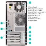 Rear view of HPE ProLiant ML10 Gen9 tower server showing I/O ports, expansion slots, and power supply