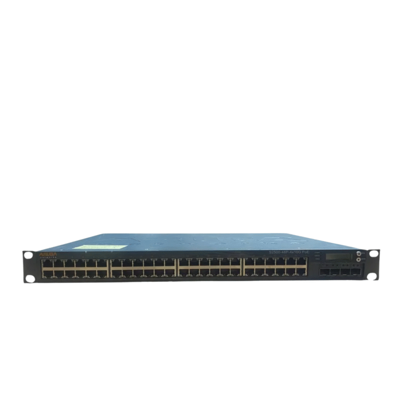 ARUBA S2500 48port 4X10GB switch front view showing 48 Gigabit Ethernet ports and 4 10GbE uplink ports"