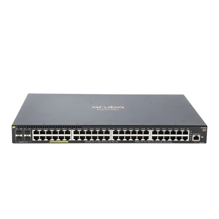 Front view of HPE Aruba Networking 2540 48G with 48 Gigabit ports and 4 SFP+ uplinks