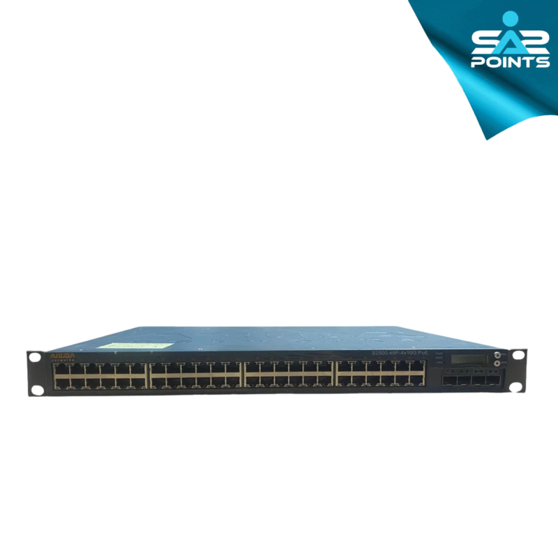 ARUBA S2500 48port 4X10GB switch front view showing 48 Gigabit Ethernet ports and 4 10GbE uplink ports"