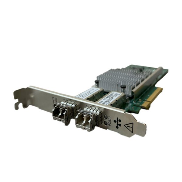 Side view of Broadcom BCM57810S network card showing dual 10Gbps SFP+ fiber ports.