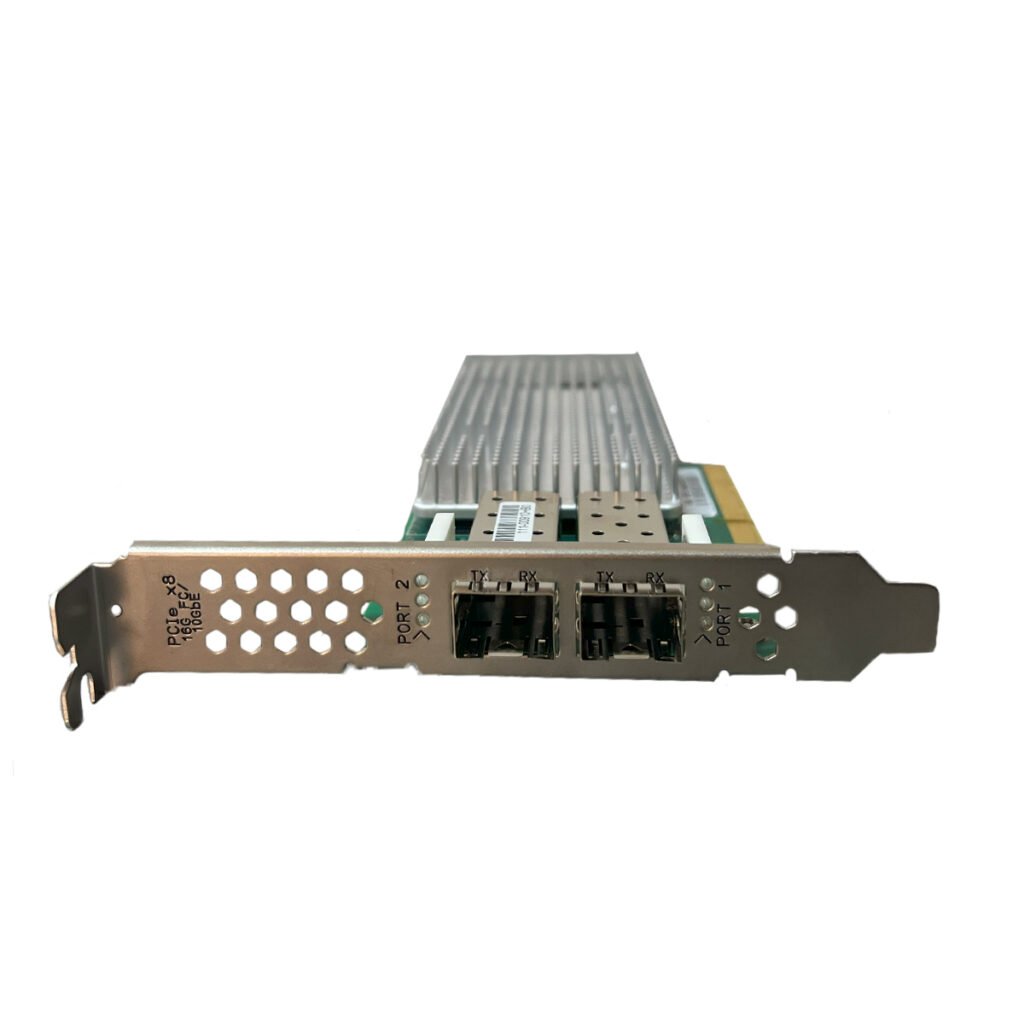 Side view of NetApp QLE2672 Dual-Port 16Gbps/10GbE network card showing fiber ports.