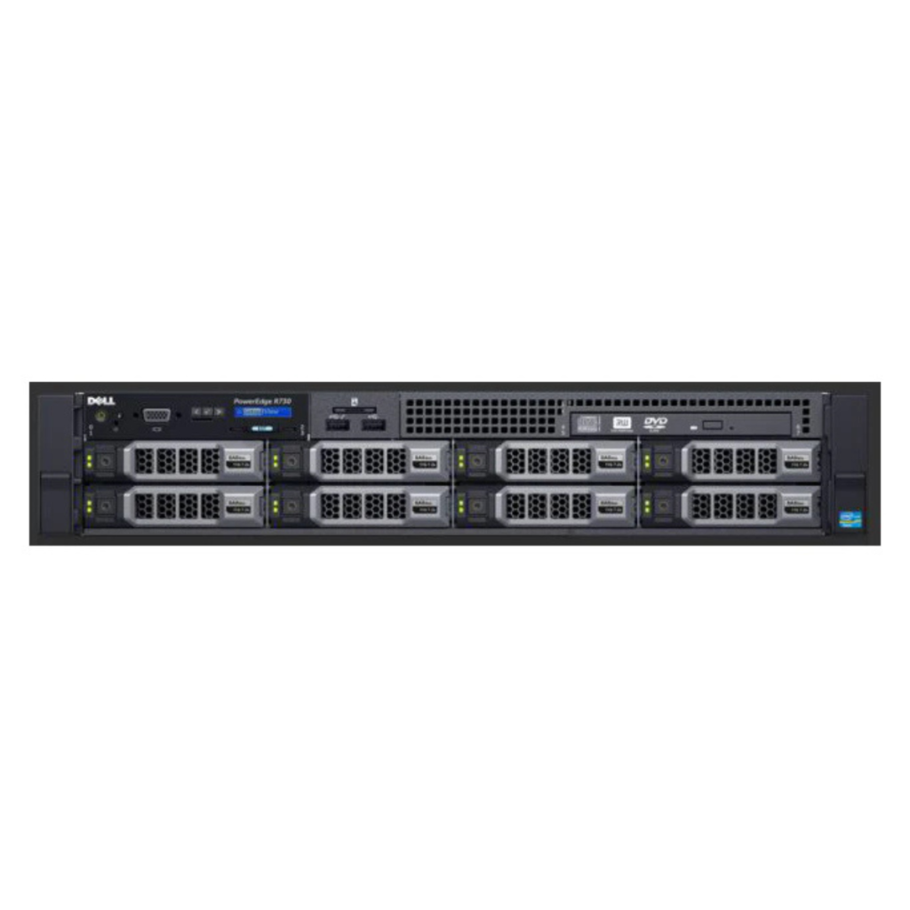 “Front view of Dell EMC PowerEdge R730 8×3.5" rack server with eight hot-swappable drive bays and enterprise-grade components.”