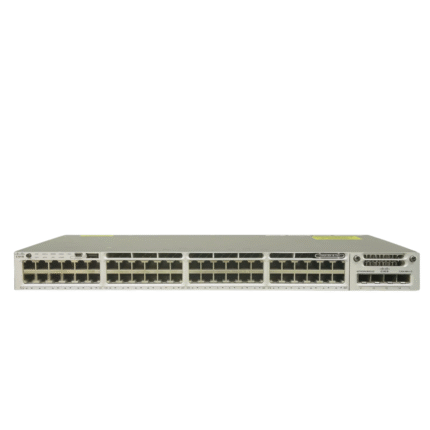 Front view of Cisco WS-C3850-48 switch with 48 Ethernet ports and 4 SFP uplinks