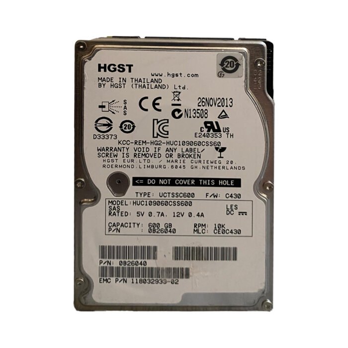 HGST 0B26040 600GB 6Gbps 10K 2.5inch SAS Hard