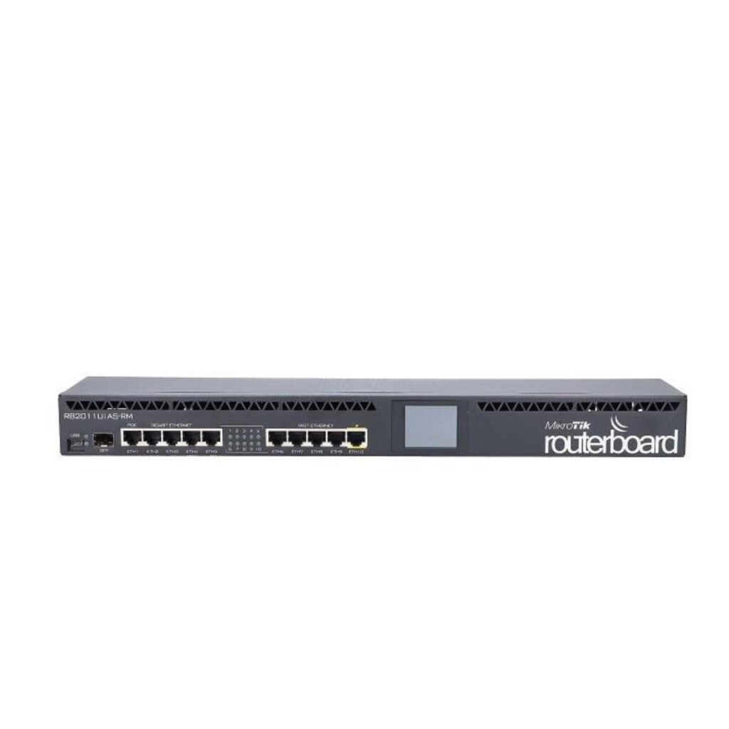 MikroTik RB2011UiAS-RM 10-Port Rackmount Router with SFP, PoE Output, LCD Display, and RouterOS Level 5