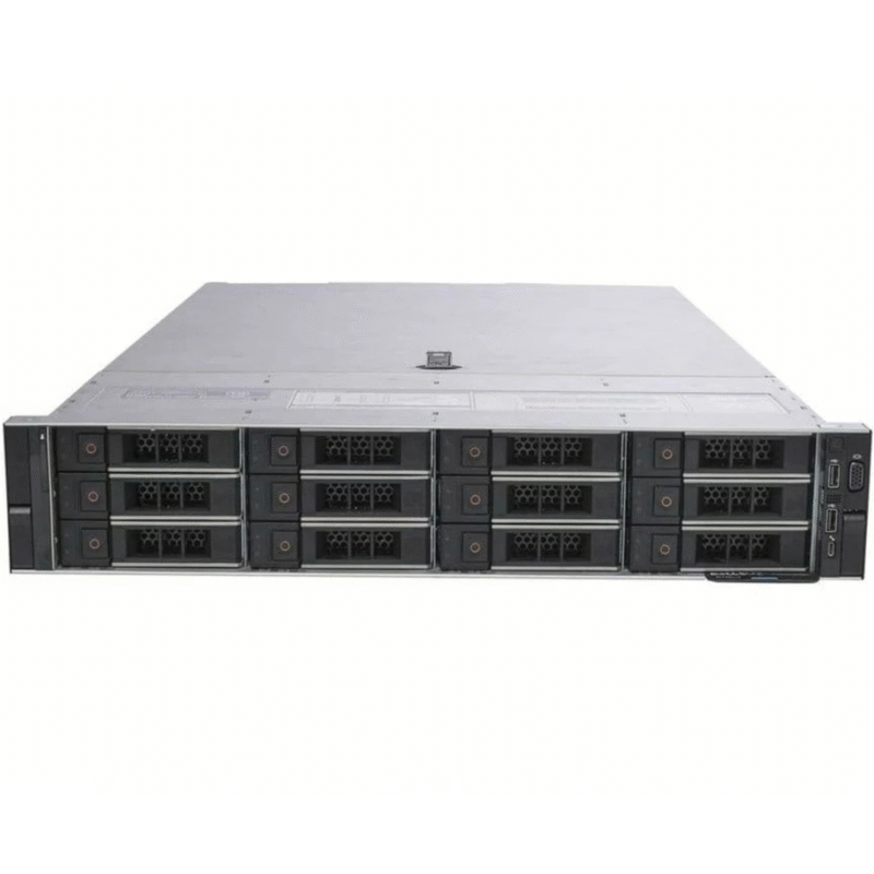 Front view of Dell EMC PowerEdge R740XD 12x3.5" rack server featuring 12 hot-swappable 3.5-inch drive bays in a high-density 2U chassis.