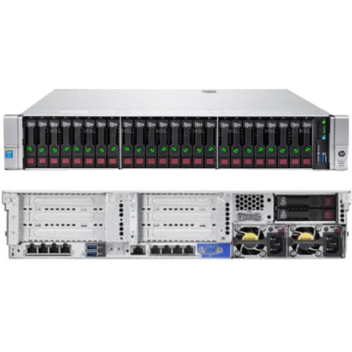 Front view of HPE ProLiant DL380 Gen9 26×2.5″ server with 26 small form factor drive bays for high-density storage solutions.
