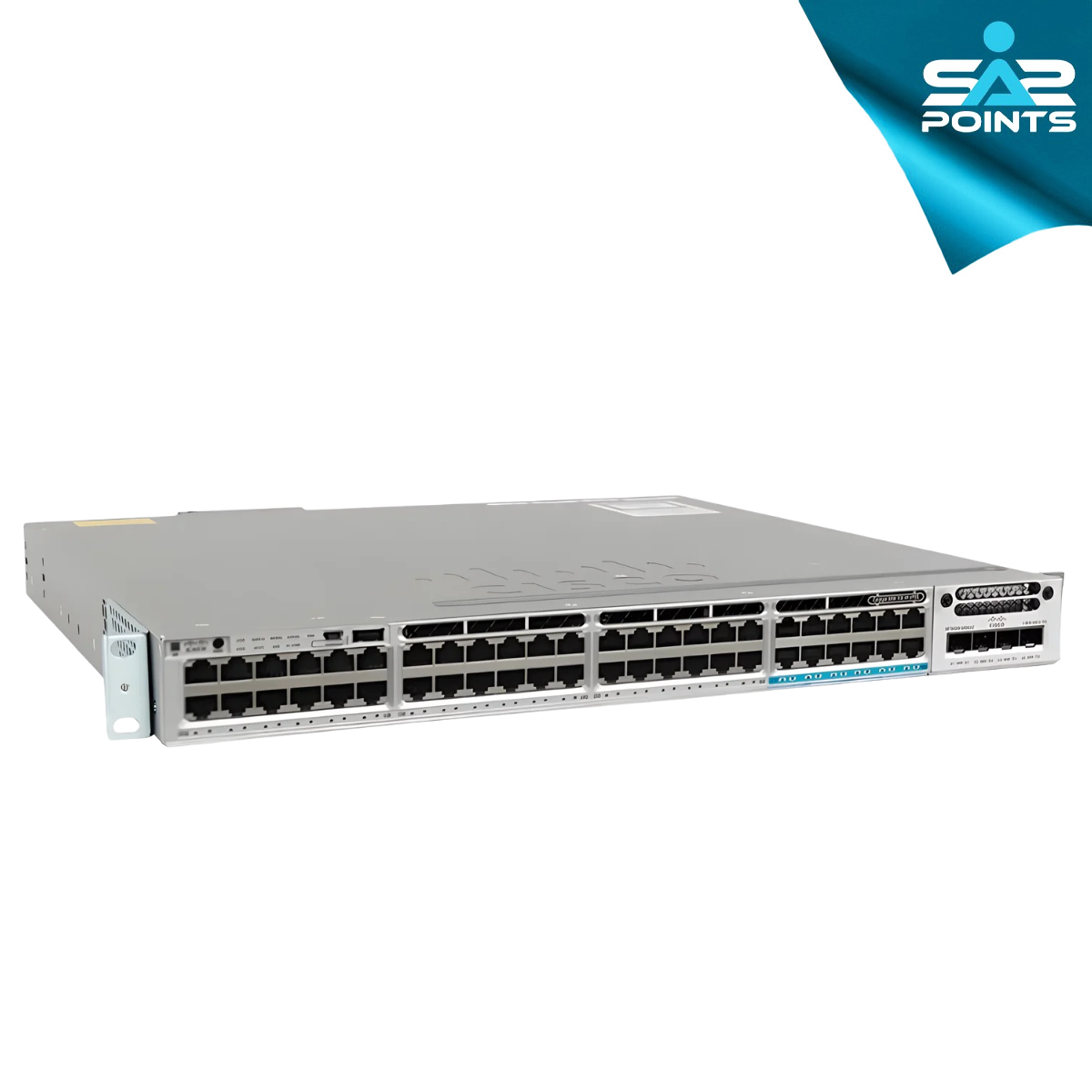 Cisco WS-C3850-12X48U-L 4x10GB switch showing 12 10-Gigabit, 48 Gigabit, and 4 additional 1 Gigabit Ethernet ports