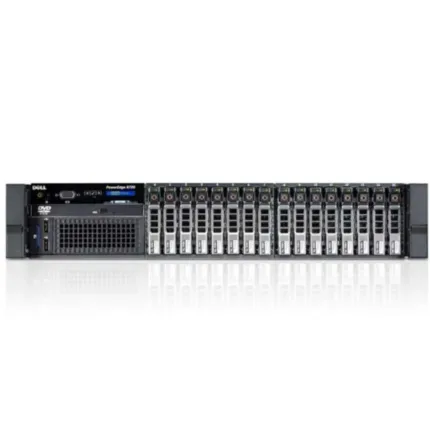 Front view of Dell EMC PowerEdge R720 16x2.5" rack server featuring 16 hot-swappable 2.5-inch drive bays in a compact 2U chassis.