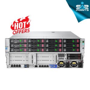Front and rear view of the HPE ProLiant DL380 Gen9 server with 12x3.5" drive bays in the front and 2x2.5" drive bays in the rear.