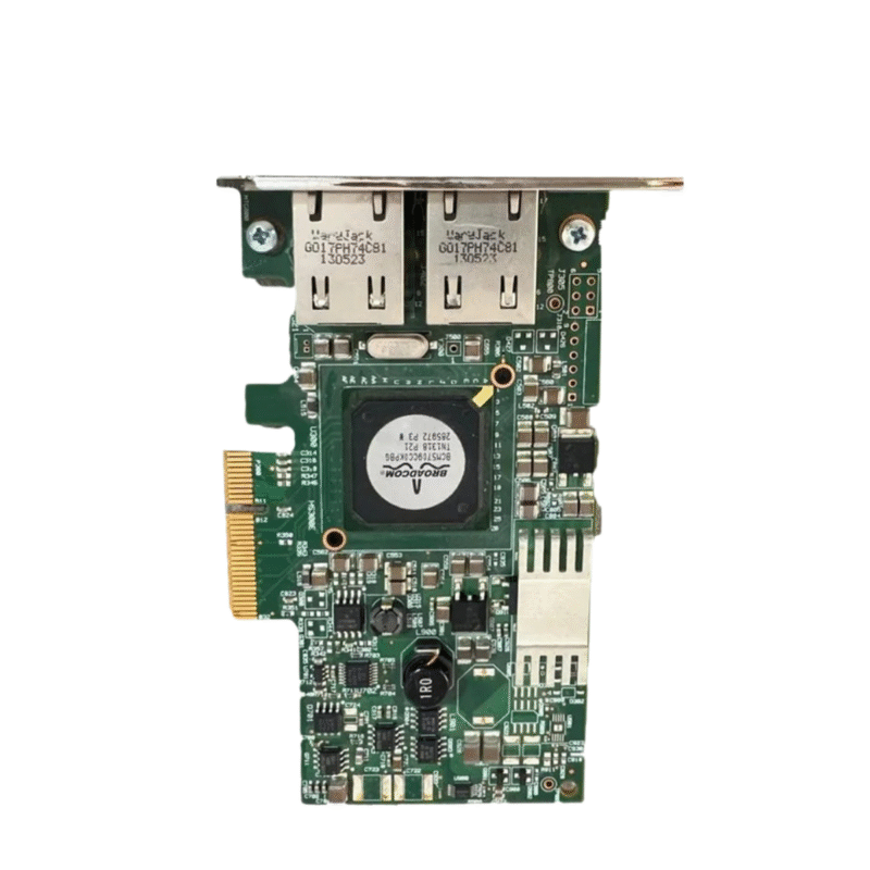 Front view of the Dell Broadcom Dual Port 1GbE PCIe x8 Network Interface Card.