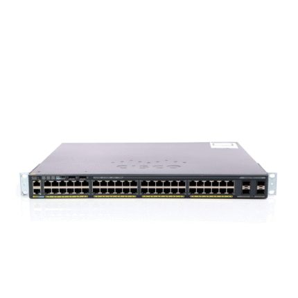 Cisco WS-C2960X-Series 48port Switch front panel with 48 RJ-45 ports and 4 SFP slots