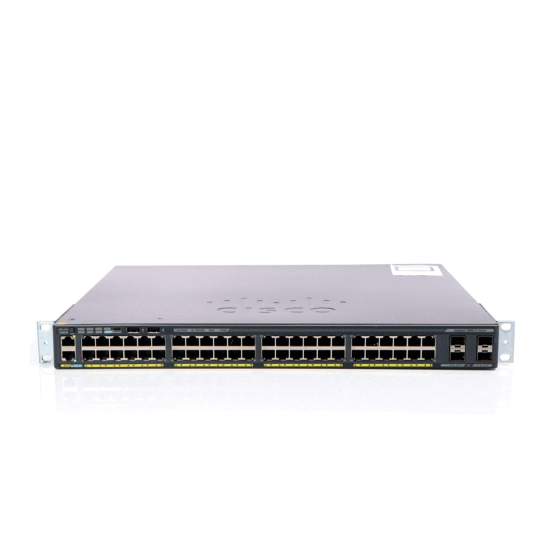 Cisco WS-C2960X-Series 48port Switch front panel with 48 RJ-45 ports and 4 SFP slots