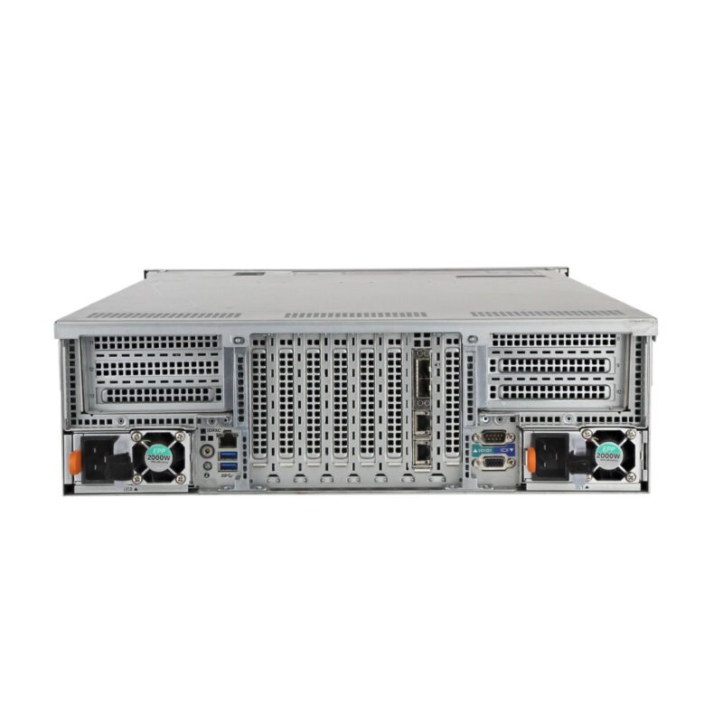 Rear view of Dell PowerEdge R940 server showing power supplies, PCIe slots, and I/O ports