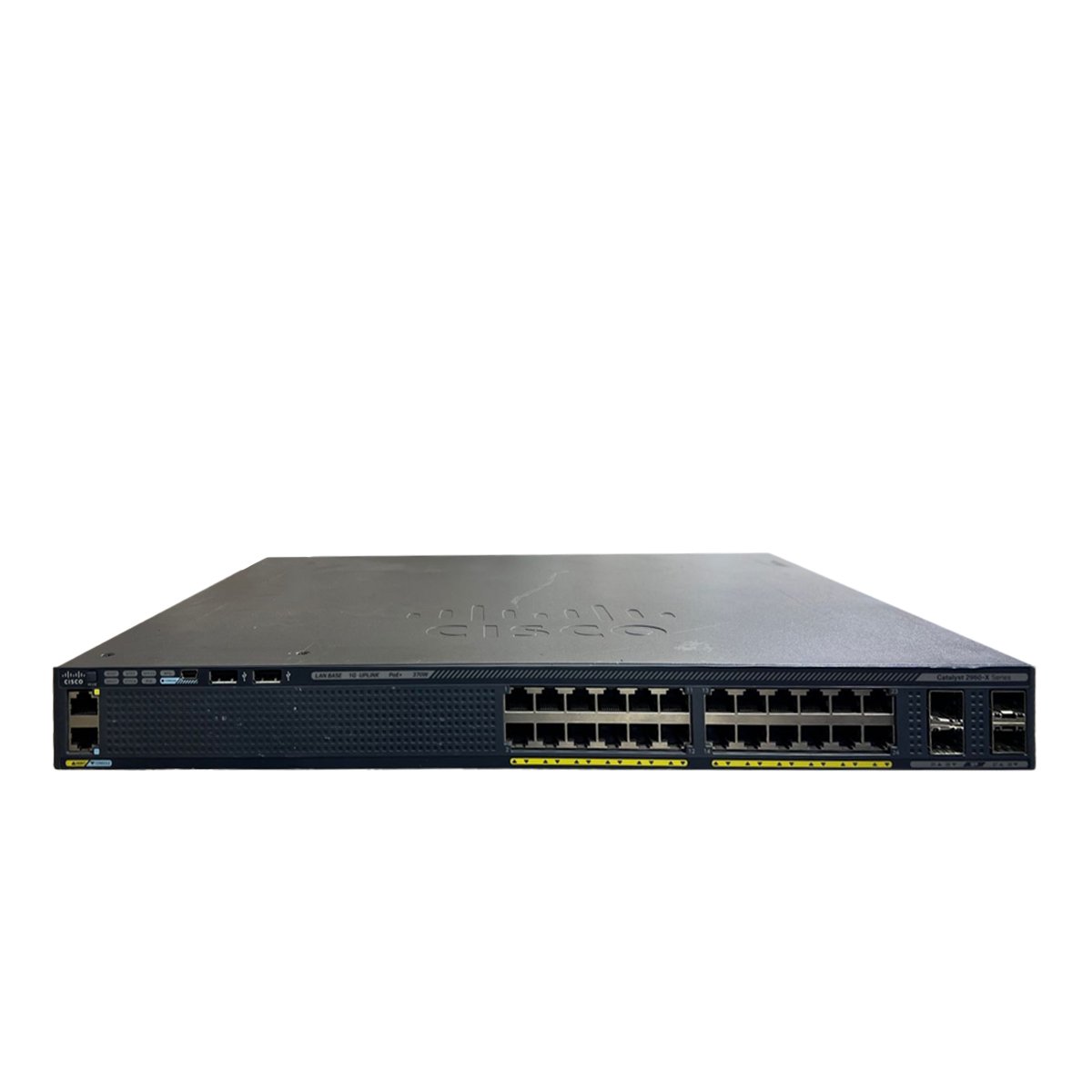 Cisco WS-C2960X-Series 24 port switch with front-facing 24 Ethernet ports and 4 SFP uplinks