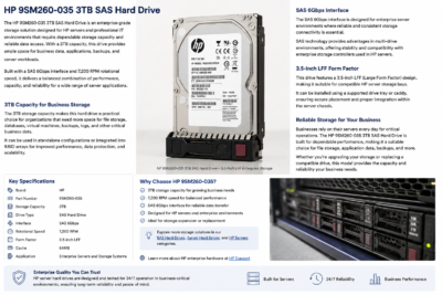 HP 9SM260-035 3TB 7.2K SAS 6Gbps 3.5Inch Hard Drive 1 HP 9SM260-035 3TB 7.2K SAS 6Gbps 3.5Inch Hard Drive